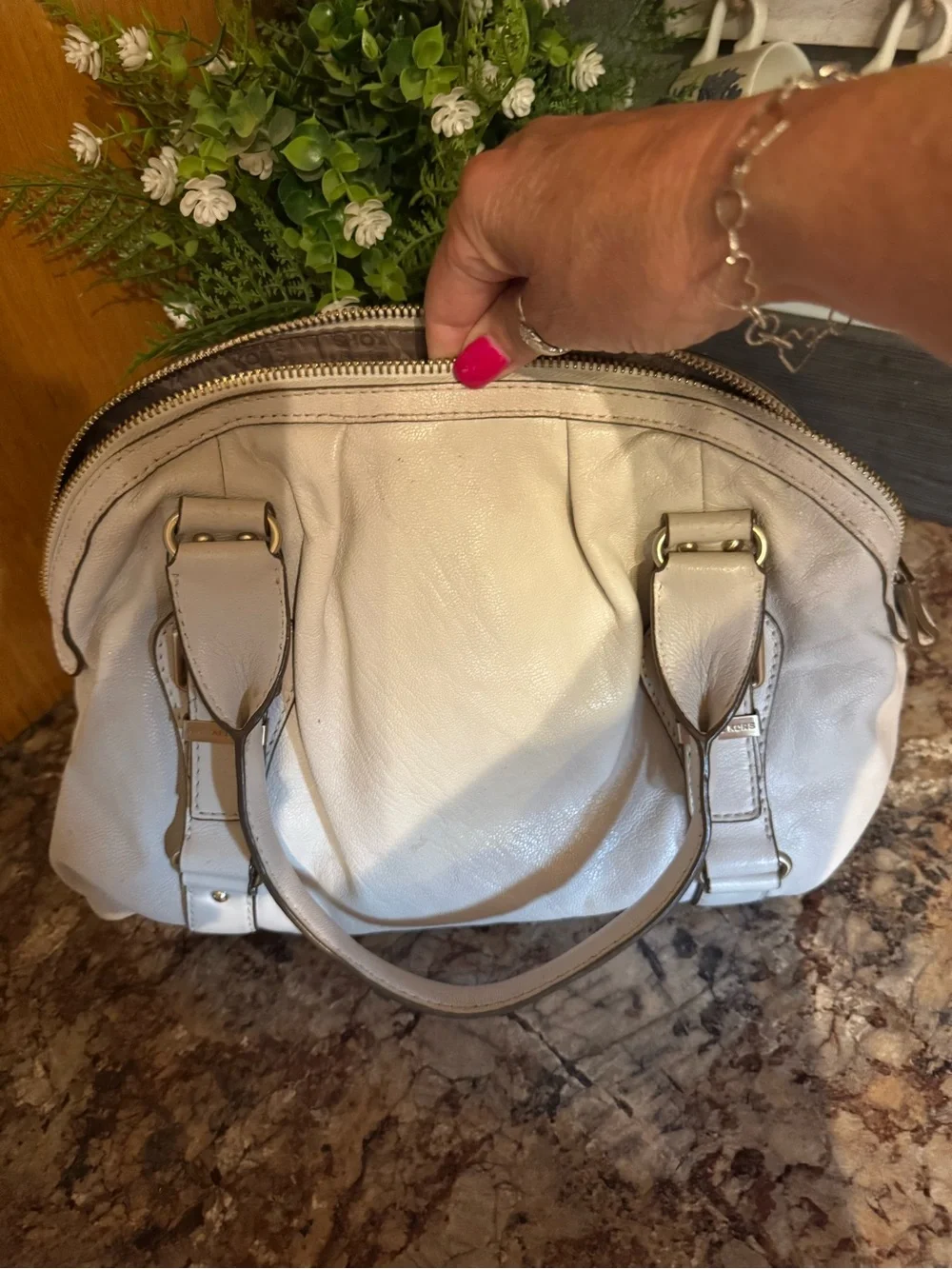 Michael Kors Cream Leather Tote with Embossed Logo